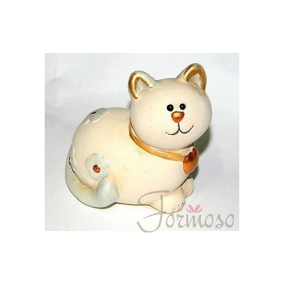 Gatto bomboniera in terracotta celeste h 7,5 x 6,5 cm - art. 56509