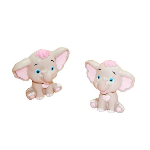 Bomboniera Elefantino Magnete beige e Rosa battesimo nascita H 4,5 cm set 12 pz Art 049913