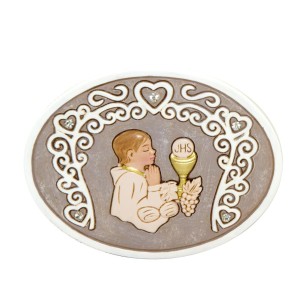 Bomboniera icona Ovale in resina Comunione Ragazzo Boy misura 11 cm Art 049934