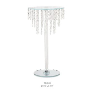 Alzata in vetro tonda trasparente con cristalli pendenti wedding  decorazione D35 x h 55 cm  Art 28848