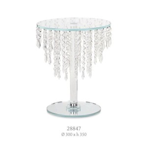 Alzata in vetro tonda trasparente con cristalli pendenti wedding  decorazione D30 x h 35 cm  Art 28847