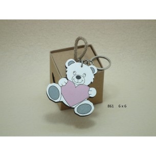 Bomboniera porta chiavi in legno a forma coniglietto con scatola confetti  battesimo nascita 6 x h 6 cm art 861