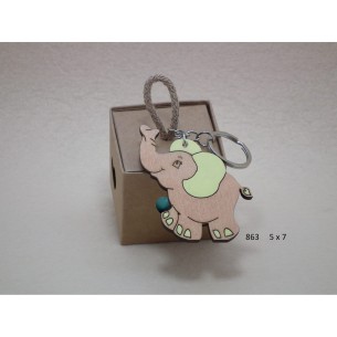 Bomboniera porta chiavi in legno a forma Elefante con scatola confetti battesimo nascita 6 x h 7 cm art 863