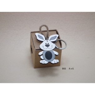 Bomboniera porta chiavi in legno a forma di Coniglio Celeste con scatola confetti battesimo nascita 4 x h 6 cm art 866