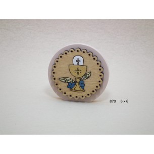 Bomboniera in legno Tonda con simbolo Comunione e con scatola  6 x h 6 cm art 870