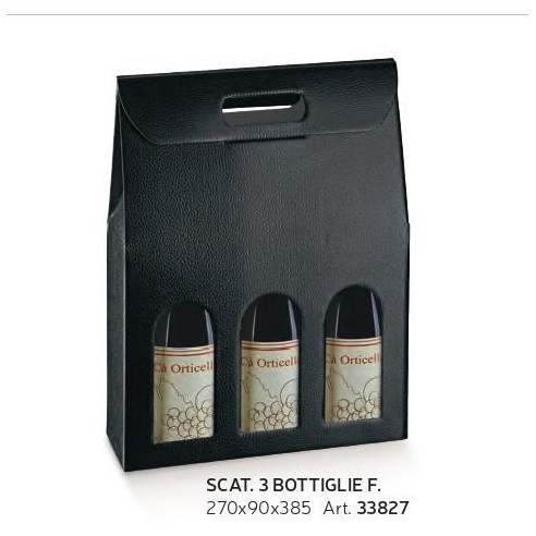 Scatola porta 3 bottiglia colore pelle nera  27 x 9 x h 38,5 cm set 30 pz art 33827