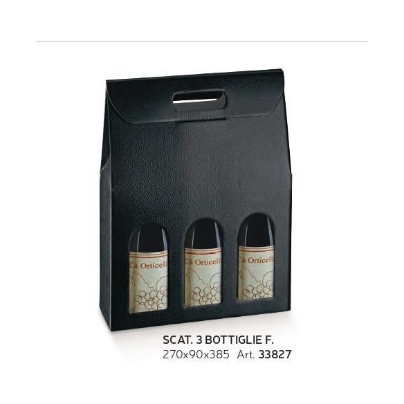 Scatola porta 3 bottiglia colore pelle nera  27 x 9 x h 38,5 cm set 30 pz art 33827