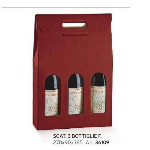 Scatola porta 3 bottiglia colore Seta Bordeaux  27 x 9 x h 38,5 cm set 30 pz art 36109