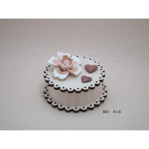 Bomboniera scatola confetti in legno con inserto Fiore in Ceramica Matrimonio 8 x h 6 cm art 882