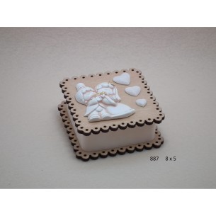Bomboniera scatola confetti in legno con inserto Sposi in Ceramica Matrimonio 8 x h 5 cm art 887