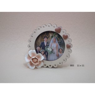 Bomboniera Porta Foto in legno con inserto Fiore in Ceramica Matrimonio 11 x h 11 cm art 883