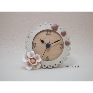 Bomboniera Orologio in legno con inserto Fiore in Ceramica Matrimonio 11 x h 11 cm art 884