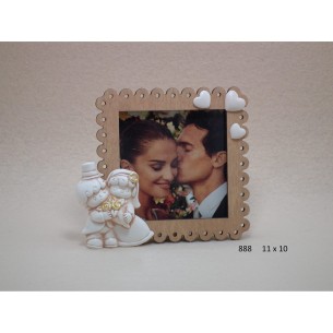 Bomboniera Porta Foto in legno con inserto Sposi in Ceramica Matrimonio 11 x h 10 cm art 888