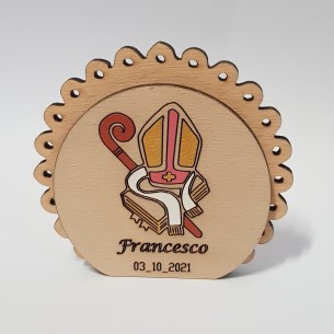 Bomboniera in legno Tonda con simbolo Cresima e con scatola  8 x h 8 cm art 875