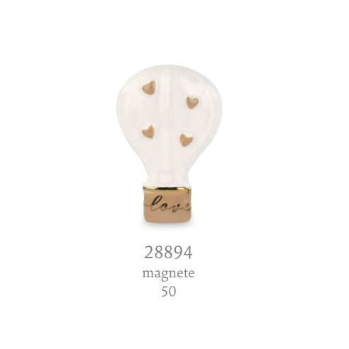 Bomboniera Calamita Mongolfiera in ceramica smaltata Bianca e beige Wedding h 5 cm art 28894