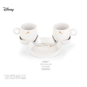 Bomboniera Set 2 tazze e vassoio in ceramica smaltata Bianca e oro Topolino Mickey Mouse 19 x 18,5 x h 16,5 cm art 69600