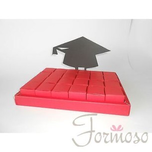 Torta vassoio laurea rosso tocco 24 cubi 300x210mm bomboniera confetti art SC264