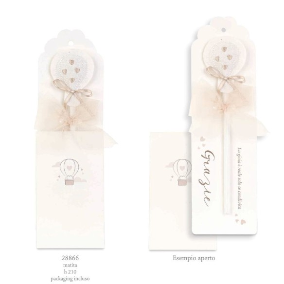 Bomboniera matita con inserto Mongolfiera Bianca e beige Wedding h 21 cm art 28866