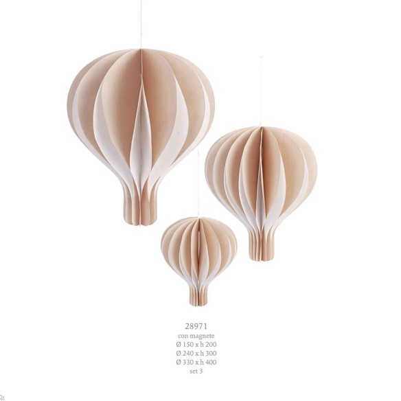 Set 3 Mongolfiere beige in carta da appendere per decorazione Wedding D.15-24 - 33 cm art 28971