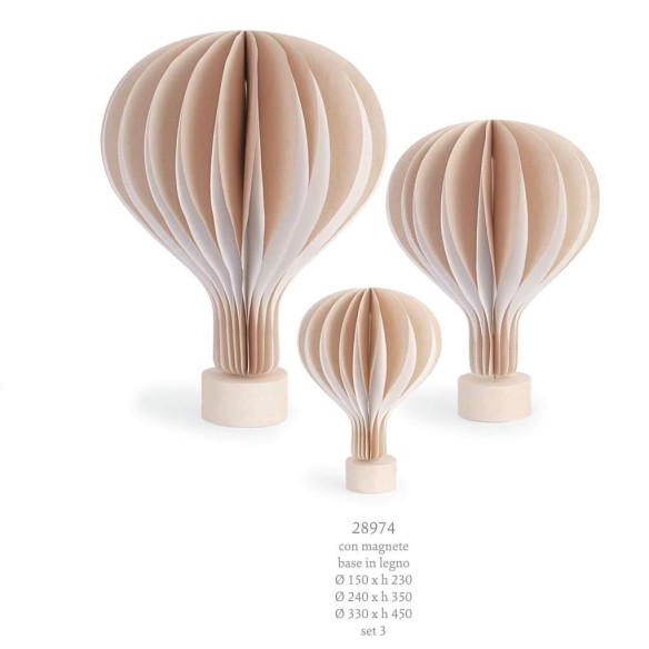 Set 3 Mongolfiere beige in carta da appoggio per decorazione Wedding D.15-24 - 33 cm art 28974