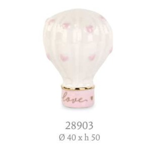 Bomboniera Mongolfiera in ceramica smaltata Bianca e Rosa Wedding 4 x h 5 cm art 28903
