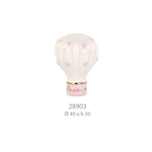 Bomboniera Mongolfiera in ceramica smaltata Bianca e Rosa Wedding 4 x h 5 cm art 28903