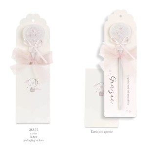 Bomboniera matita con inserto Mongolfiera Bianca e Rosa Wedding h 21 cm art 28865