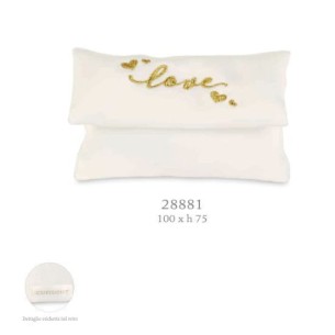 Bomboniera Sacchetto confetti tipo Busta in RASO Bianco con scritta LOVE in oro 10 x h 7,5 cm conf. 12 pz art 28881