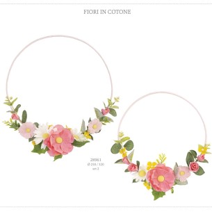 Set 2 cerchi in rosa con inserti fiori in tessuto rosa Decorazione Wedding Matrimonio D 25 e D 32 cm art 28961