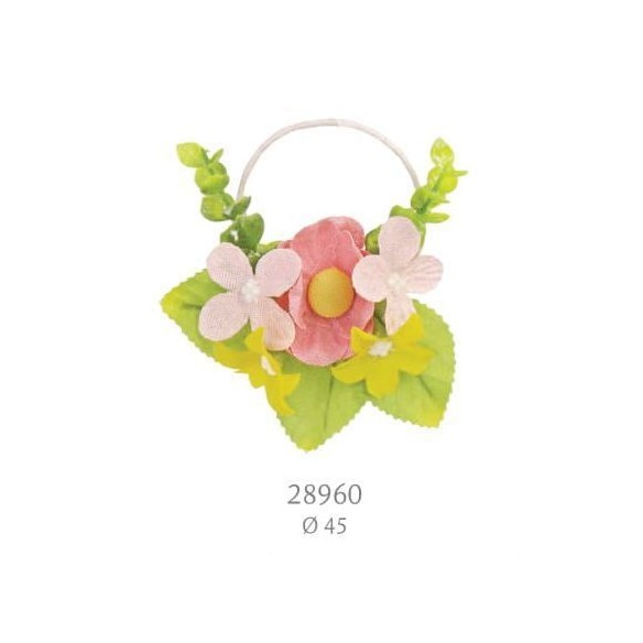 Cerchio rosa con inserto fiore in tessuto rosa idea Decorazione bomboniera Wedding Matrimonio D 4,5 cm set 12 pz art 28960