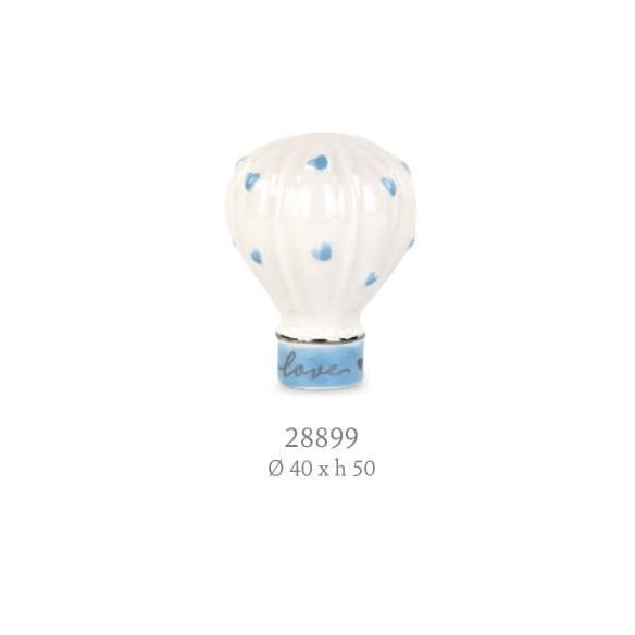 Bomboniera Mongolfiera in ceramica smaltata Bianca e Celeste Wedding 4 x h 5 cm art 28899
