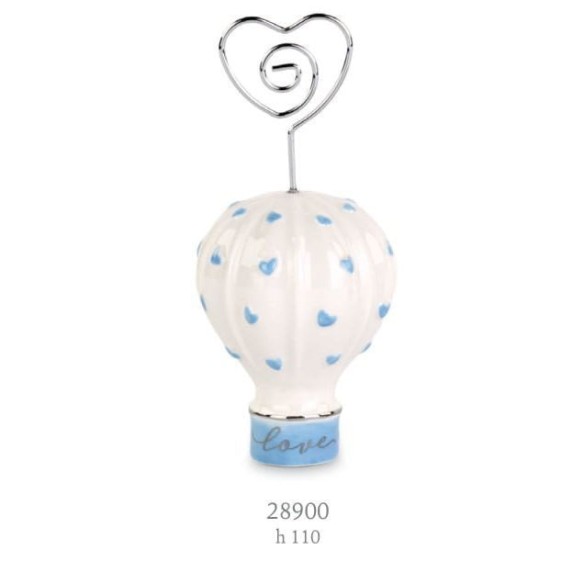 Bomboniera Porta foto Mongolfiera in ceramica smaltata Bianca e Celeste Wedding h 11 cm art 28900