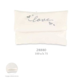 Bomboniera Sacchetto confetti tipo Busta in RASO Bianco con scritta LOVE in Argento 10 x h 7,5 cm conf. 12 pz art 28880