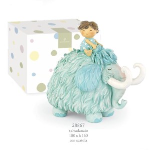 Bomboniera Salvadanaio bimbo su Mammut Celeste battesimo nascita 18 x H 16 cm Art 28867