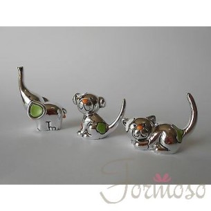 Set 3 animali resina argentata cane gatto elefante h 70 mm bomboniera art 04861