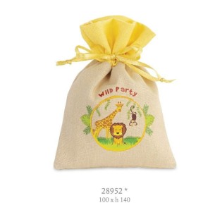 Bomboniera Sacchetto confetti in cotone Giallo e Beige WILD PARTY 10 x h 14 cm conf. 12 pz art 28952