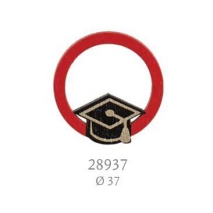 Ciondolo decorativo in legno per Bomboniera LAUREA cappello tocco colore Rosso D 3,7 cm conf 12 pz Art 28937
