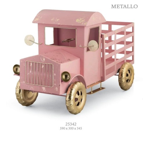 Camion Furgoncino in metallo contenitore porta Bomboniere colore Rosa e Oro 59 x 30 x h 34,5 cm art 25342