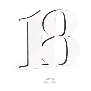Decorazione numero 18 in legno Bianco e glitter nero da appoggio 33 x h 30 cm art 28968