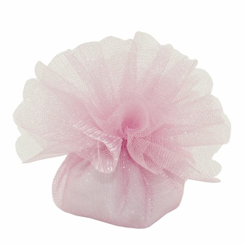Bomboniera Sacchetto tondo porta confetti 2 Veli con Tirante in organza Rosa D 25 cm Confezione 25 pz art C2213