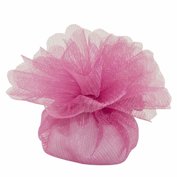 Bomboniera Sacchetto tondo porta confetti 2 Veli con Tirante in organza Fuxia D 25 cm Confezione 25 pz art C2219