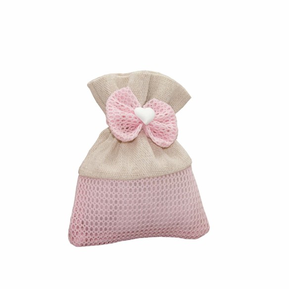 Bomboniera Sacchetto porta confetti tessuto ROSA fiocchetto 9 x h 12 cm Confezione 12 pz art C2231