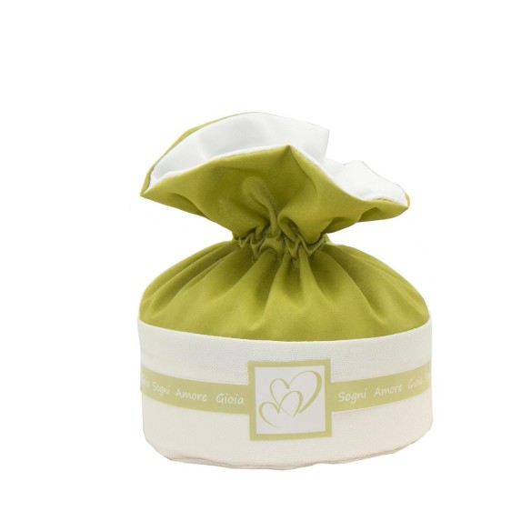 Bomboniera Sacchetto saccoccio porta confetti tessuto VERDE Cuore 11 cm Conf 12 pz art C2244