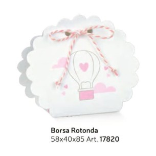 Scatola bomboniera Borsa rotonda bianca con inserto mongolfiera Rosa 5,8 x 4 x 8,5 cm set 10 pz art 17820