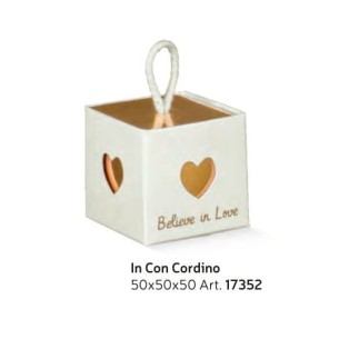 Scatola Confetti Bianco e Oro inserto cuore  Wedding Matrimonio 5 x 5 x x h 5 cm Set 10 pz art 17352