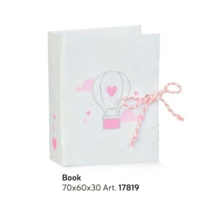 Scatola bomboniera tipo BOOK Libro bianco con inserto mongolfiera Rosa 7 x 6 x h 3 cm set 10 pz art 17829