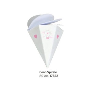 Scatola bomboniera tipo CONO a Spirale bianco con inserto mongolfiera Rosa h 8 cm set 10 pz art 17822
