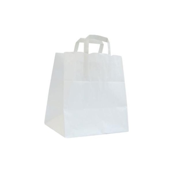 Busta in carta colore Bianca con Manico PIATTO  26 x 16 x h 29 cm set 300 pz art 53GELWITE26