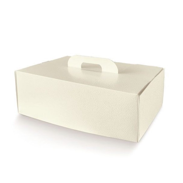 Scatola con manico tipo CADEAUX Pelle Bianco TAKE AWAY cibo asporto o DOLCI 33,5x23,5xh 14 cm conf. 50 pz art 15229