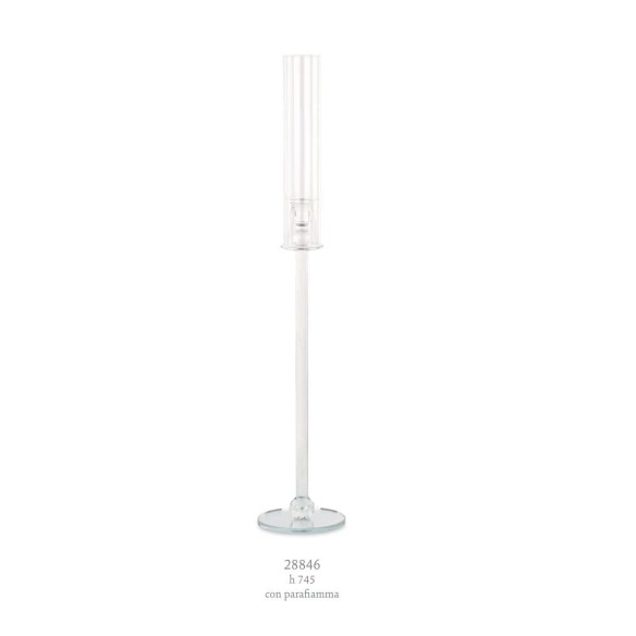 Candelabro in vetro tondo trasparente con parafiamma wedding  decorazione h 74,5 cm  Art 28846